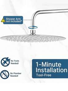 Đầu vòi sen tròn bằng thép không gỉ 12 inch, áp lực cao, thiết kế xoay được, gắn tường. Thiết kế siêu mỏng tiết kiệm nước, lưu lượng nước cao, bề mặt được đánh bóng, dễ dàng lắp đặt trên tường và trần nhà. - tròn - Xem 11