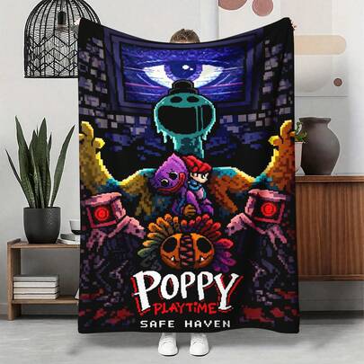 1pc P-Poppy P-Playtime Printed Series Sleeping Blanket Sofa Bed Sheet Blanket, Teacher Appreciation Gifts, Mothers Day Gift, Room Decor, Graduation 2026, Home Decor, Mothers Day Gifts Women, Throw Blanket, Graduation Gifts, Tapestry, Room, Bedroom Deccor, Decor, All Seasons, Suitable For Living Room, Sofa, Lounge Chair And Bedroom Throw, Ideal For Travel, Camping, Gift, Sizes 30x40 To 60x80, Ultra-Soft 280GSM