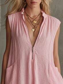 Vestido Mini Sin Mangas con Volantes, Elegante y Moderno para Verano - Rojo - Ver 2