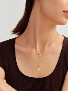 1件不锈钢极简方形几何吊坠项链，引人注目的饰品 - 金色 - 查看 2