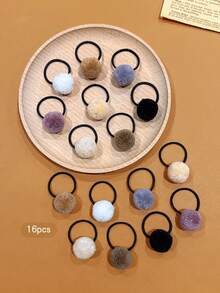 16pcs Versatile Non-Damaging Coffee Color Fluffy Hair Scrunchies, Suitable For Daily Hair Accessories - Multicolor - View 6