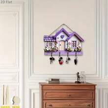 1pc 2D Flat, Warm Home Decor, Wooden Multi-Function Key Holder Rack (11.8 Inch X 9 Inch), With 4 Metal Hooks, Wall Decor, Entryway Decor, Room Decor, Villa Decor, Year-Round Home Decor - Violet Purple - View 8