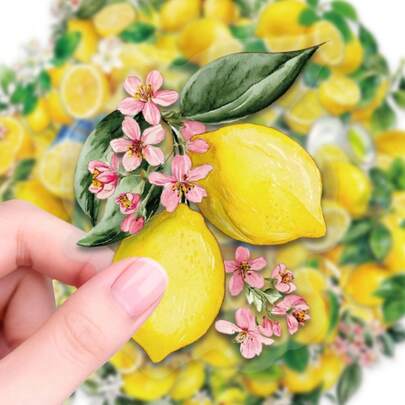 56pcs Lemon Series Transparent Cartoon Stickers, Suitable For Guitar, Skateboard, Bumper, Helmet, Snowboard, Laptop, Phone Case, Refrigerator, Luggage, Motorcycle, Car DIY Graffiti