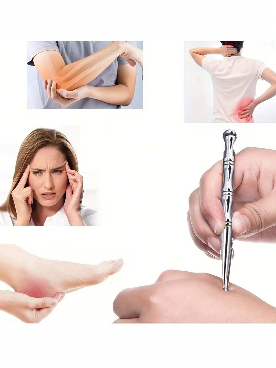 1支不锈钢双头按摩棒，适用于眼部、面部、足部、手臂、背部、颈部 - 全身放松穴位按摩触发点疗法工具，全身放松手动针灸按摩笔 - 彩色 - 查看 1