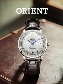 Orient Bambino FAC00009W0 男士自动腕表，白色表盘，蓝色指针，复古拱形玻璃表镜，棕色皮表带，商务正装腕表，日期显示，日本机芯，40小时动力储存 - 白色 - 查看 8