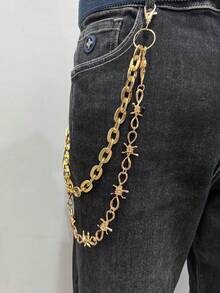 1pc European And American Fashion Multi-Layer Metal Chain Belt, Personalized Punk Thorn Alloy Waist Decor, Unisex Daily Street Party Wear Accessory, Men Jewelry - Gold - View 3