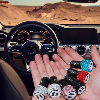 1 Stück Bling Bling Diamant Autoladegerät, Fenster zerbrechen, USB A/C Schnellladegerät für Handy, Dashcam, GPS, handgefertigt, hervorragendes Geschenk für Männer und Frauen