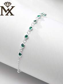 1 chiếc vòng tay bạc 925 cao cấp Niche, khảm đá Cubic Zirconia màu xanh lá cây tinh tế, thích hợp để đeo hàng ngày, hẹn hò và đi chơi, giúp thể hiện vẻ thanh lịch. - Bạc - Xem 2