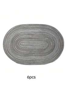 Bộ 1/2/4/6/8 tấm lót bàn hình bầu dục bằng polyester màu be ombre tối giản. - Màu xám đen - Xem 6