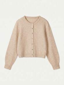 Spring Autumn Winter New Beige Round Neck Single-Breasted Knit Women's Top, Casual Y2K Style Cardigan, Suitable For Daily Commute Wear - Rice Apricot - View 7
