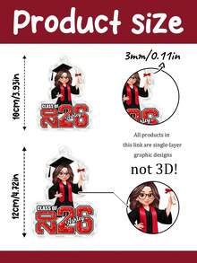 Llavero personalizado de graduación con retrato, nombre, diseño de número de clase 2026 con brillo, personalizable con nombre y personaje de dibujos animados 2D, adecuado para colgar en bolsas, decoración de llaves de coche, recuerdos de fiesta de graduación, regalo de graduación para amigos, hija, hijo - Multicolor 2 - Ver 3