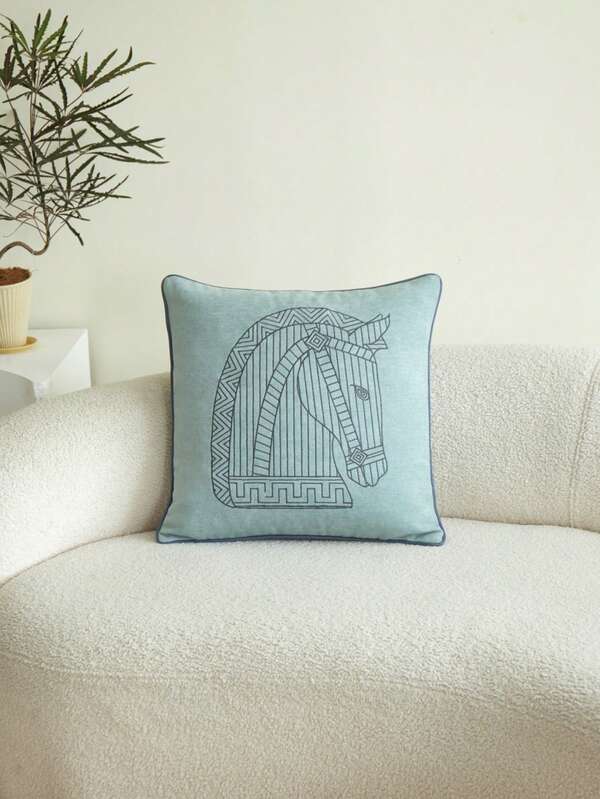 LCUHPCL 1pc American Luxury 3D Embroidered Horse Decorative Throw Pillow Cover, Suitable For Living Room, Bedroom, Party And Various Environments
