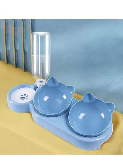 Juego de 3 en 1 de tazones para mascotas con dispensador de agua automático, incluye tazones inclinados para comida y agua de gato con botella de agua por gravedad, ¡mantiene a tu mascota hidratada y alimentada!