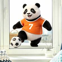 1 miếng dán cửa sổ hình gấu trúc chơi bóng đá hoạt hình, không cần keo, tự dính, thích hợp trang trí nhà bếp, phòng khách. - Một cỡ - Xem 1