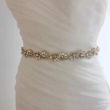 1pc Crystal Embellished Bridal Sash, Rhinestone Wedding Dress Sash - A - View 6