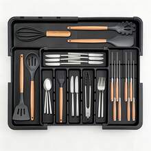 1pc Adjustable Silverware Organizer - Kitchen Expandable Cutlery Tray, Silverware Drawer Organizer For Kitchen And Dining Room To Store Spoons, Forks, Knives, And Spatulas - Multicolor - View 1