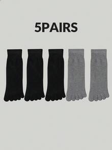 5 Pairs Men's Black Casual/Business Versatile Moisture Wicking Odor-Resistant Toe Socks, Fall - Black - View 16