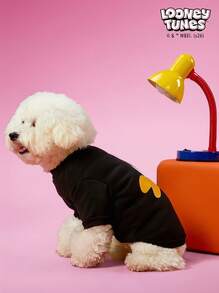 LOONEY TUNES X PETSIN 1件黑色小鸭脸印花宠物无帽衫，黑色秋冬加厚保暖宠物服装 - 黑色 - 查看 2