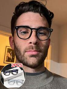 1 paire de lunettes de mode à monture carrée de base pour hommes, convenant pour la lecture quotidienne, la tenue de campus et les déplacements au travail - Multicolore - Voir 2
