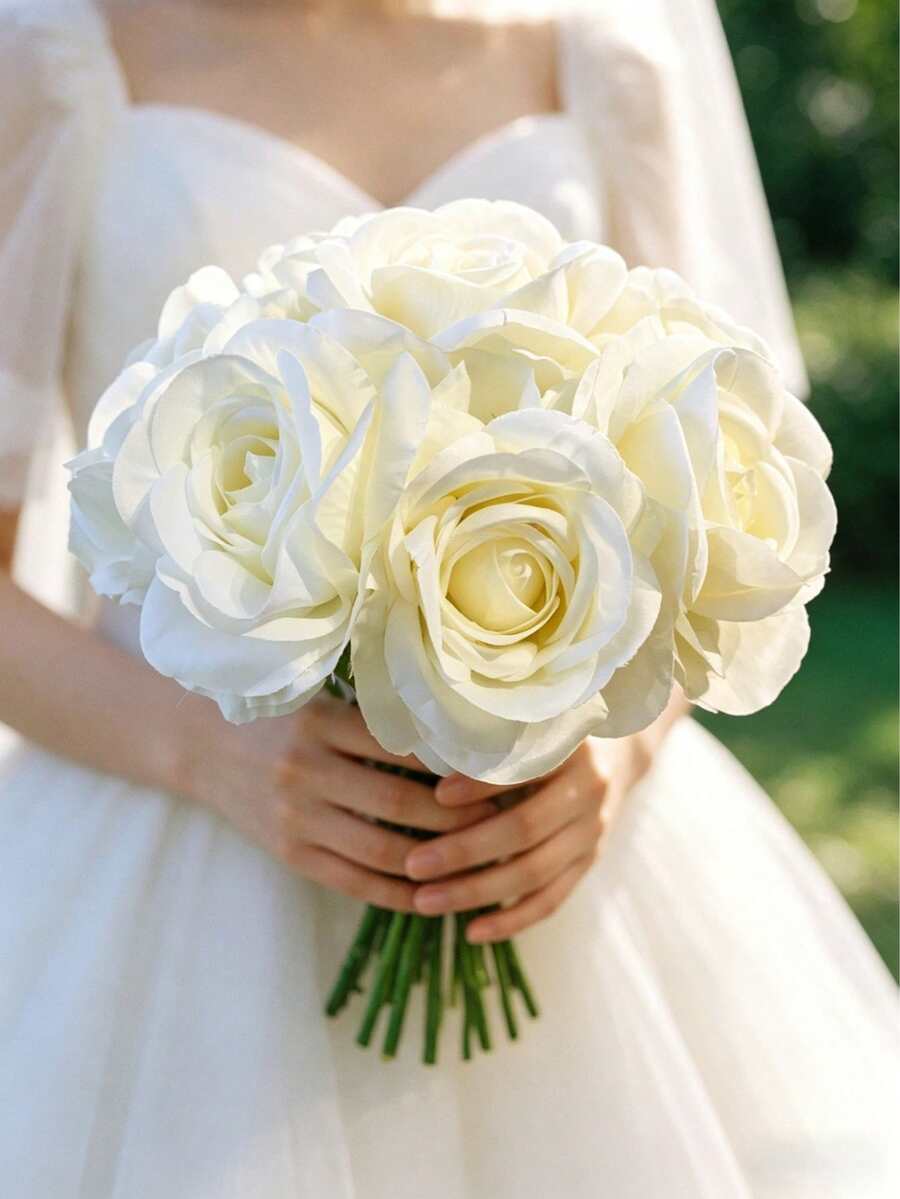 1/4/9 捲裝捲曲絲綢玫瑰(白色/粉色/天鵝絨紅/淺粉色)26cm/10.23 英吋人造花,適用於婚禮攝影裝飾、居家花園陽台桌面裝飾,乳膠玫瑰花束,適合情人節派對 - 彩色 - 查看 1