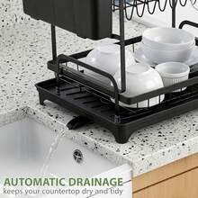 Crystals 2 Tier Dish Drying Rack With Drip Tray & Cutlery Holder – Metal Kitchen Plate & Bowl Organizer For Sink Countertop - View 4