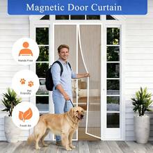 1 Pack Magnetic Screen Door, White Striped ThickenedMaterial, Self-Adhesive & Easy To Install, Mosquito & FlyProof Breathable Curtain, Pet Friendly, Fits For Living Room,Bedroom, Balcony, Front Door, Garage Door - Durable HomeDecoration - White Handmade Stripes - View 7