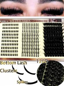120D Extra Long Spiky Cluster Lower False Eyelashes, 6-18mm Length, D/DD Curl, 280pcs/Set, Fluffy DIY Lash Extensions, Cartoon Style, Mink Fur Material, Suitable For Various Makeup Looks - D+ - 查看 2