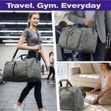 Fosmon Large Duffle Bag For Travel, 65L Duffel Bag, Foldable Duffle Bag Carry On Travel Bag Gym Bag Weekender Bag With Shoe Compartment, - Grey - View 4