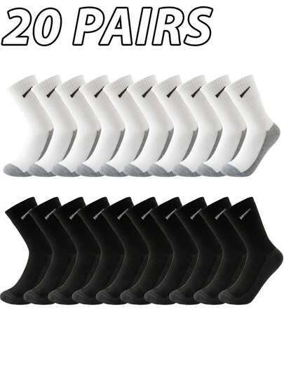 20 pares de calcetines a rayas casuales unisex, estilo streetwear en negro y blanco, moda minimalista versátil, calcetines transpirables hasta el tobillo para parejas