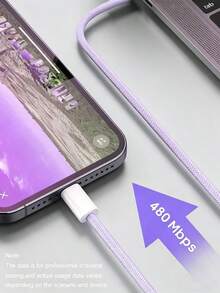 Cable de carga rápida USB C trenzado de nailon, cable de carga de alta velocidad de 1m/2m, compatible con iPhone 17/16/15/Pro/Pro Max y otros teléfonos Android, adecuado para accesorios de teléfono para viajes/coche/hogar/oficina/dormitorio - blanco + morado - Ver 4