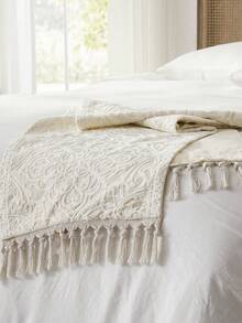 1pc Delicate Embroidery Crafted Double Layer Bed Flag, Tassel Decor, 45cm Wide,Fall Decor,Autumn Decor,Room Decor - Beige - View 6