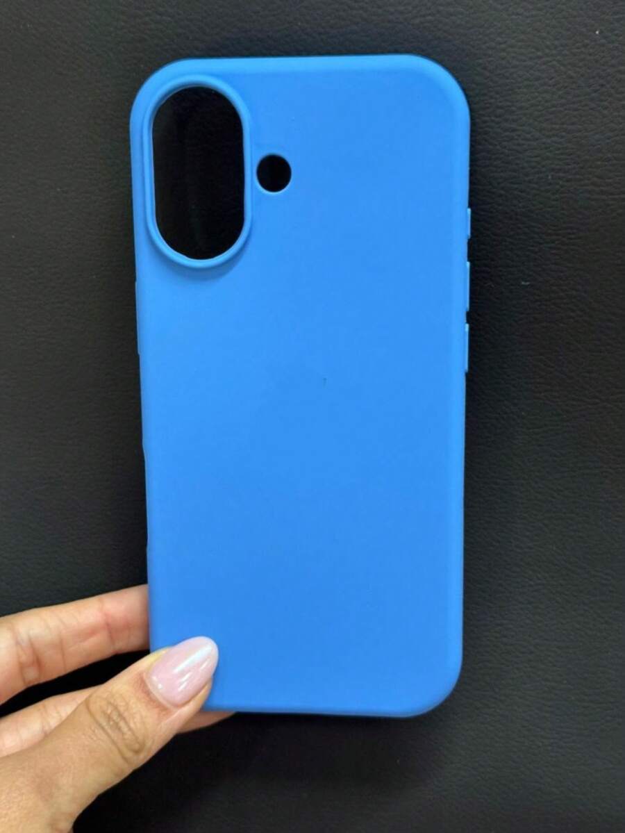 Premium Velvety Silicone Phone Case IP17 Open Camera Protective Case With Apple Logo - Sky Blue - View 1