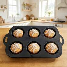 6 Cavidades Forma de Cupcake de Silicone Econômico Reutilizável Flexível Leve Fácil Limpeza - Visão 2