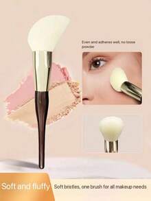 1pc Powder Blush Brush, Angled Design, Soft Texture, Suitable For Powder, Light Makeup Setting, Soft Bristles, Wooden Handle - Multicolor - View 2