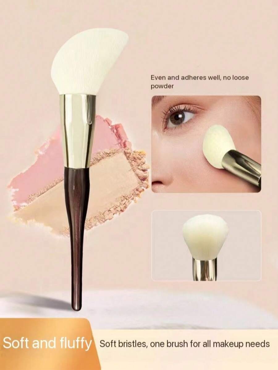 1pc Powder Blush Brush, Angled Design, Soft Texture, Suitable For Powder, Light Makeup Setting, Soft Bristles, Wooden Handle