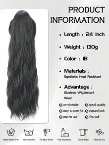 WaveTrip Vacation-Inspired Women's Summer Clothing, 24-Inch Ombre Wavy Curly Clip-In Heat Resistant Synthetic Hair Extensions, Suitable For Ladies And Girls For Party And Daily Use - Black - View 2