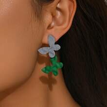 2 piezas Pendientes con diseño de mariposa en bloques de color a la moda, adecuados para vacaciones, uso diario casual - Mariposa - Ver 4