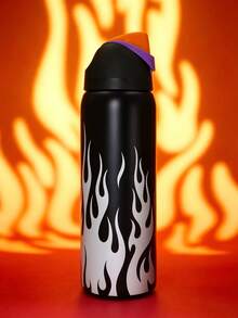 OwI Matte Black Bottle Body With White Flame Print Large Capacity Stainless Steel Water Bottle,32oz/945ml,With A Straw,Exquisite Appearance,Keeps Drinks Hot Or Cold,Can Hold Iced Drinks And Water.As A Gift - White Flames - View 4