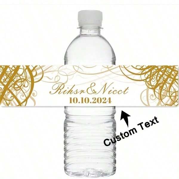 20-100pcs Customized Gold Water Bottle Labels - Matte Rectangular Stickers For Wedding, Birthday And Party Favors - Personalized Name Labels For Events
