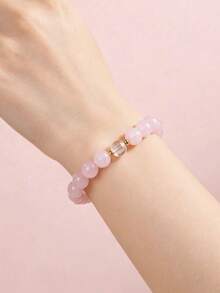 1 chiếc vòng tay đính hạt pha lê hồng tự nhiên thanh lịch - Vòng tay nữ, làm thủ công, co giãn; tượng trưng cho tình yêu và sự bảo vệ, lựa chọn lý tưởng để đeo hàng ngày. - Nhiều màu - Xem 3