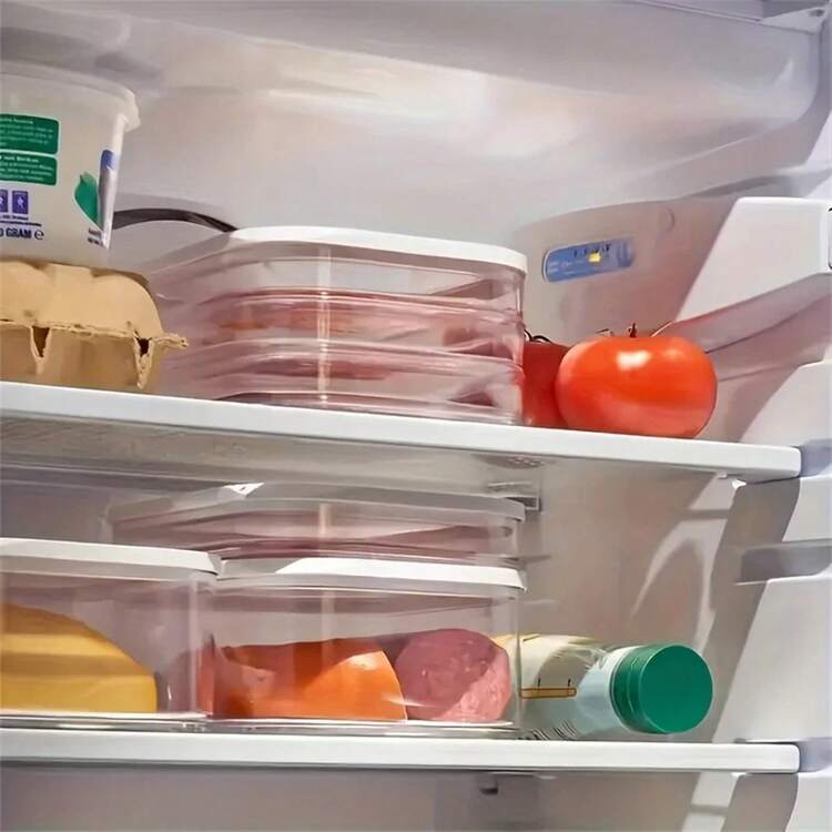 Contenedor de carne para frigorífico, contenedores apilables de almacenamiento de cortes en frío con tapas transparentes para carne de deli, tocino, queso y preparación de comidas - 1.ª planta - Añade 4