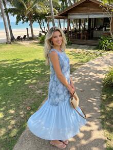 Vestido de playa sin mangas elegante y azul océano para mujeres en verano - Azul - Ver 5