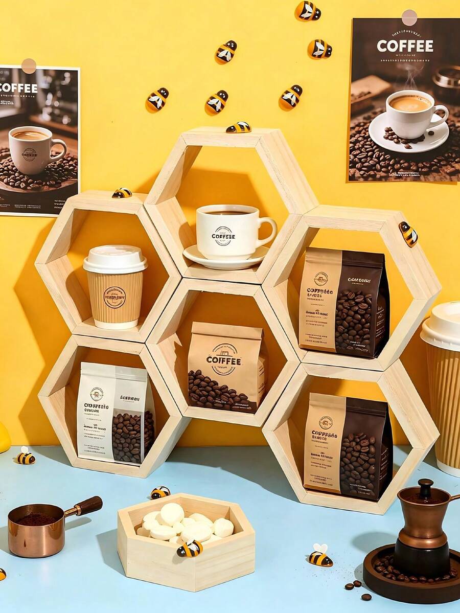 1件裝木製蜂巢甜點展示架,下午茶點心蛋糕自助餐托盤,六角形懸掛式桌面展示架,適用於生日派對、居家裝飾、收納 - 多色 - 查看 1