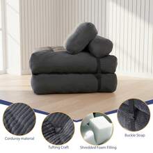 Foldable Sofa Bed, Extendable Armchair With Cushions, Mattress With Back Support, Portable Sofa Bed, Comfortable Floor Sofa For Living Room And Bedroom - 深灰色 - 查看 4