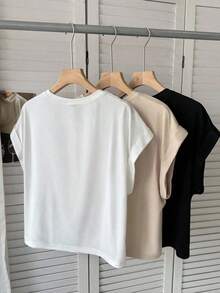 Set de 3 camisetas básicas de manga corta de unicolor, tops casuales, tops básicos para salir, tops de aeropuerto para mujer, tops de streetwear, tops de verano para mujer, 3 piezas, tops cortos, tops para mujer, camisetas para mujer, tops para - Multicolor 5 - Ver 2
