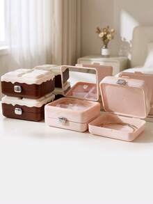 Cream Cake Style Portable Jewelry Box With Mirror, Mini Travel Jewelry Storage Case, Cute Double-Layer Convenient Large Capacity Compartment For Earrings, Necklaces, Rings, Compact & Elegant Design, Ideal Gift For Girls - Multicolor - View 3