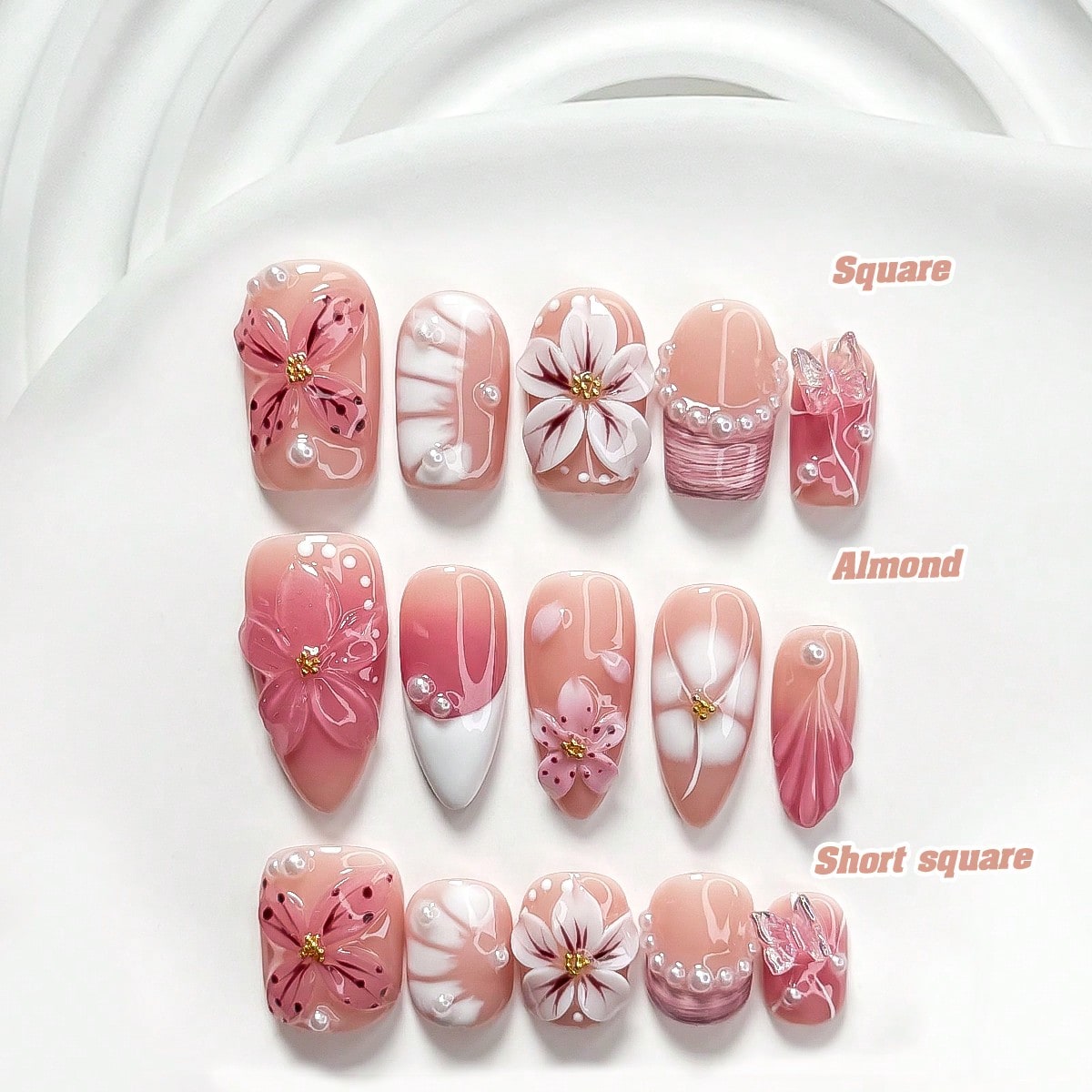 Piezas Juego de arte de uñas estilo dulce y suave hecho a mano, incluye juego de uñas de gel de poliuretano, decoración de mariposa 3D, pequeñas c