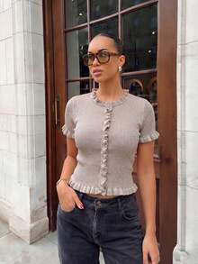 Women's Minimalist Elegant Chic Knit Top, Spring/Summer - Brown - View 4