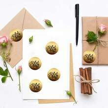60pcs/120pcs Gold Foil Printed "Eid Mubarak" Round Labels With Star & Lantern Design, Suitable For Eid Gift Envelope Seals - Multicolor - View 5