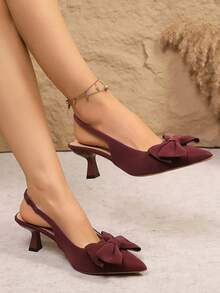 French Elegant Bow Pointed Toe High Heel Sandals For Women, Summer - Burgundy - View 2